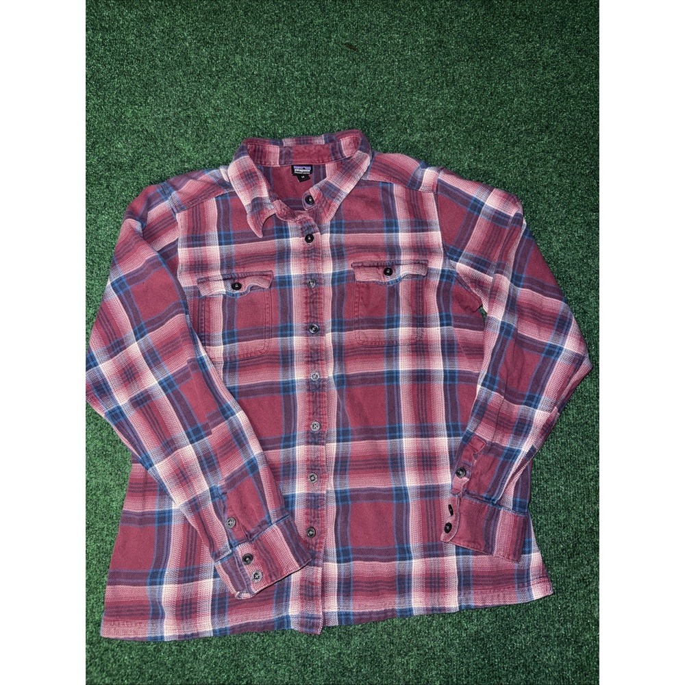 Women's‎ Patagonia Plaid Red Blue Flannel Organic Cotton Size 14 Long Sleeve T28
